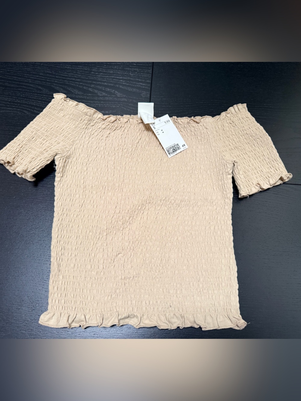 H&M Beige Smocked Off-Shoulder Top